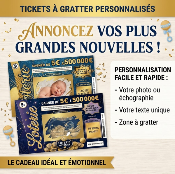 Annonce grossesse, évènements – Carte à gratter photo + message – Ticket à gratter