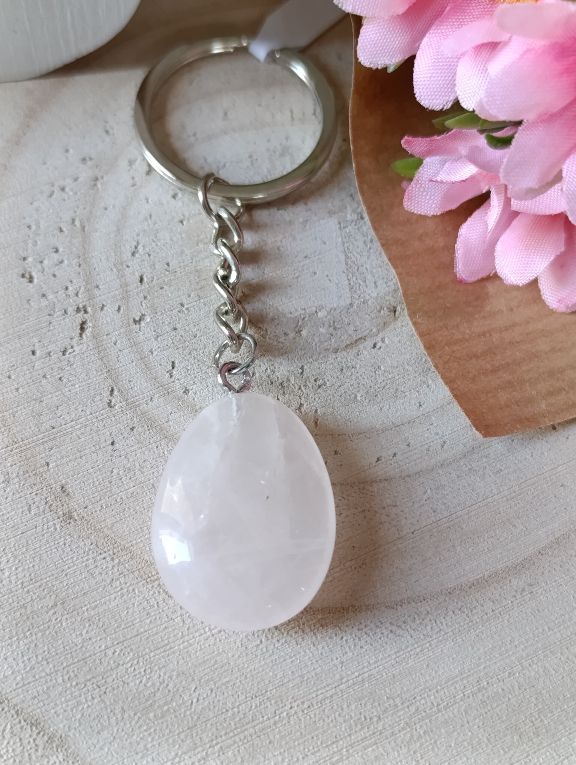 Porte clés forme goutte QUARTZ ROSE BRESIL A