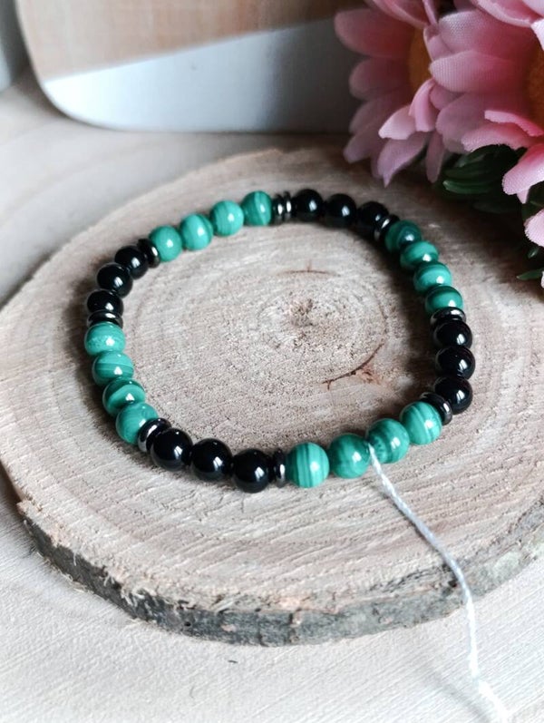 Bracelet 6mm malachite onyx