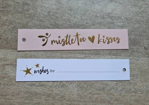 Cadeaulabel | Christmas - Mistletoe Kisses - Roze/Goud | 2,5x13 | Per stuk