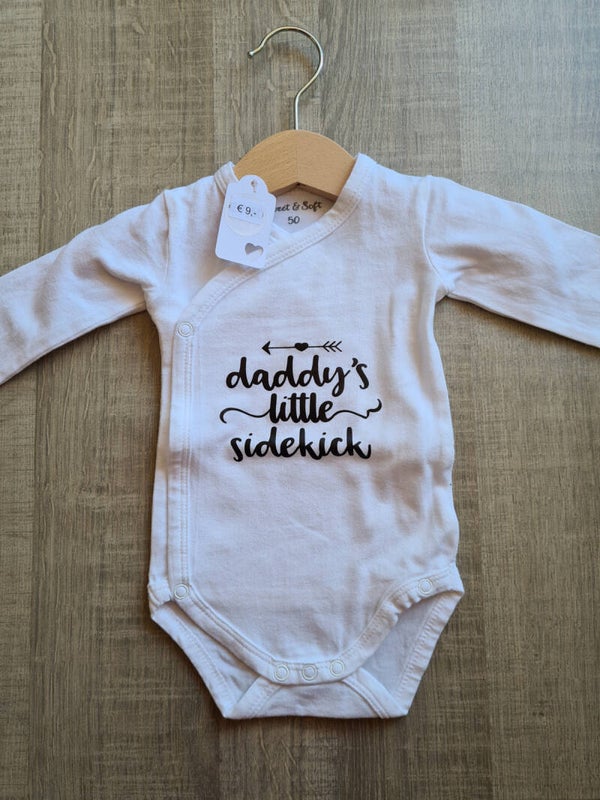 Overslag romper lange mouw | Wit | Maat 50 | Daddy's little sidekick