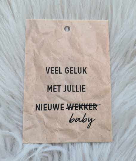 Cadeaulabel | Veel geluk met jullie nieuwe wekker/baby - Kraftkleur |  7x10 | Per stuk