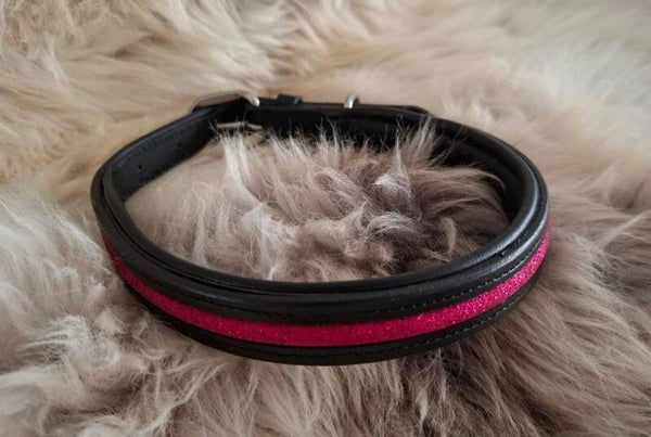 Halsband glitter stripe fucshia maat S