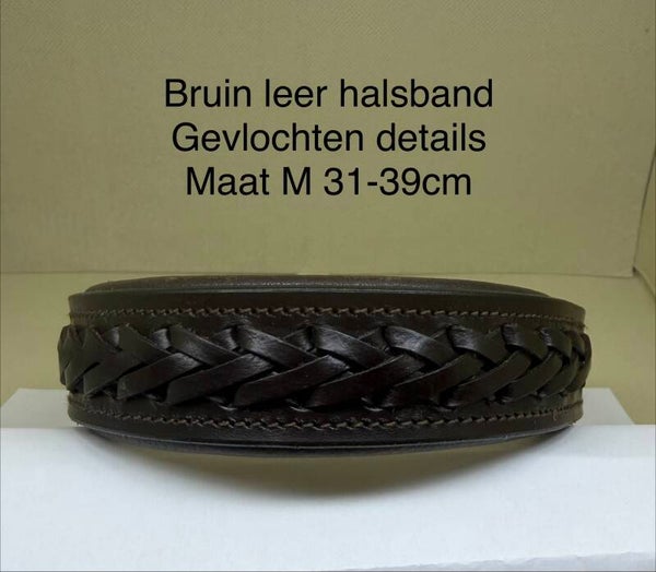Bruin leren halsband gevlochten