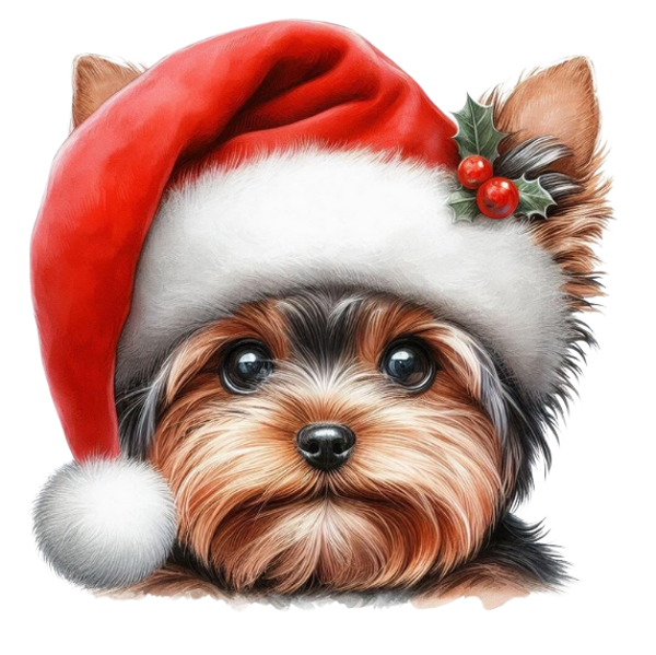 Bügelbild Hunde Yorkshire Terrier  Rote Mütze   Weihnachten ca.13x13 cm