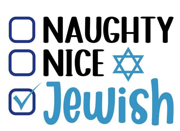Bügelbild Naughty, Nice, Jewish Schwarz/Blau in 2 Großen