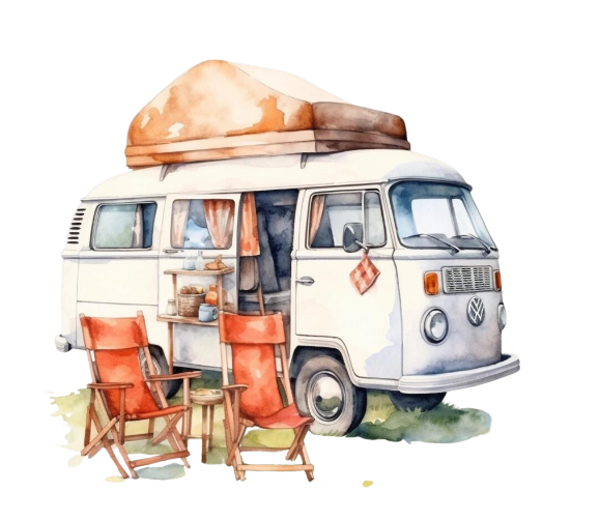 Bügelbild Retro Campingbus Kleinbus Bulli Camper Aquarell ca.11x12 cm
