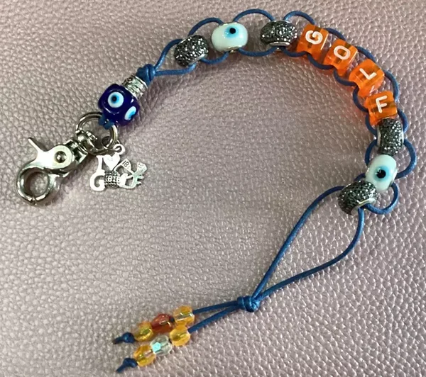 Golf Zählkette Strokecounter Schlagzähler Evil Eye Glück Orange Glitzer Handmade