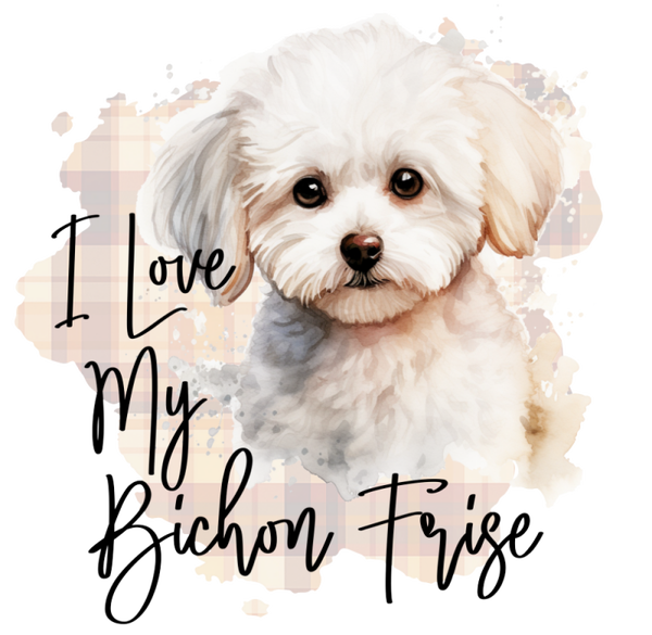 Bügelbild Hund I Love My Bichon Frise versch großen