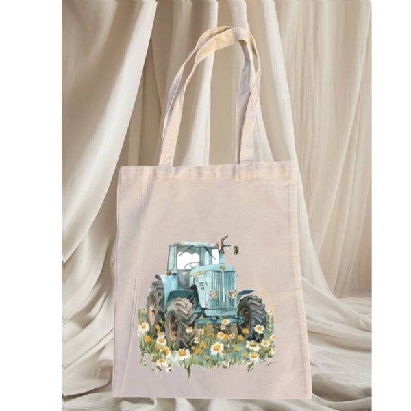Traktor Motiv Polyester-Baumwolltasche  Lange Henkel, Nachhaltig, Umweltfreundlich Geschenkidee