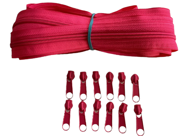 Reißverschluss endlos PINK Spirale 5mm + Zipper / Schieber Meterware