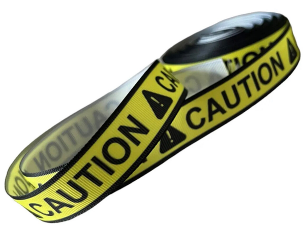 1 m Ripsband 22mm CAUTION Borte Dekoband Gelb Schwarz ACHTUNG VORSICHT Geschenkband   Dekoband Motivband