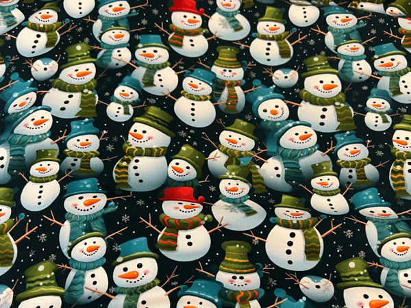 Exclusive Jersey Weihnachten Lustige Schneemänner  Grün Meterware