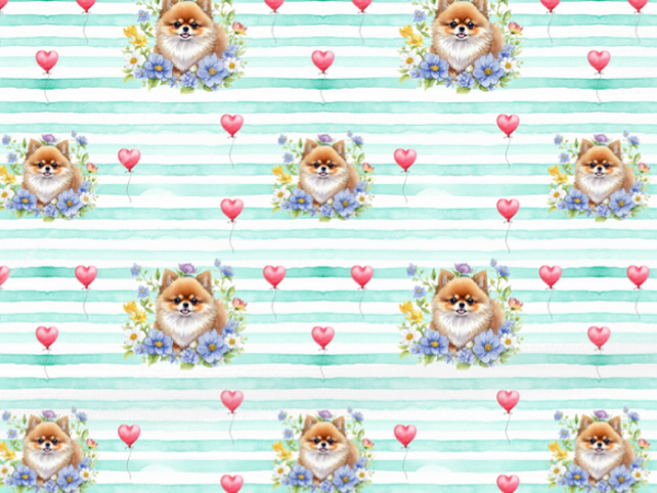 50cm Sommersweat / French Terry Pomeranian Hund Zwergspitz Blumen Boho gestreift, Aquarelle  Premium Meterware