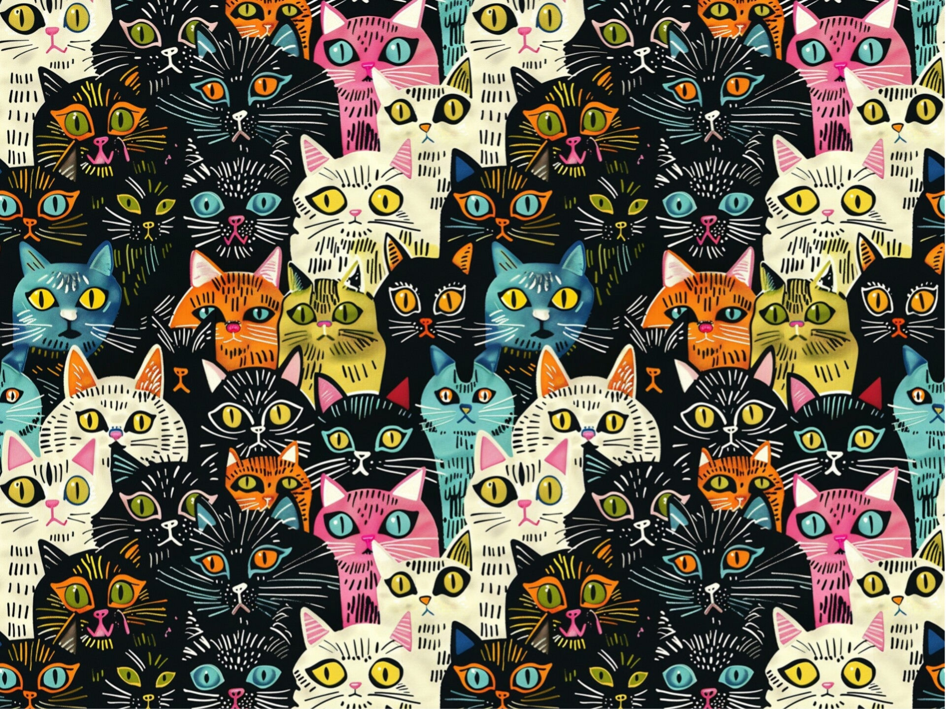 Oxford Retro Katzen Multicolor Wasserabweisend  Eigenproduktion