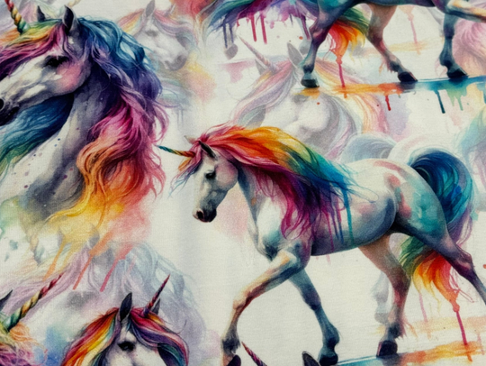 50 cm Jersey Pferde Einhorn Aquarell Regenbogen Meterware