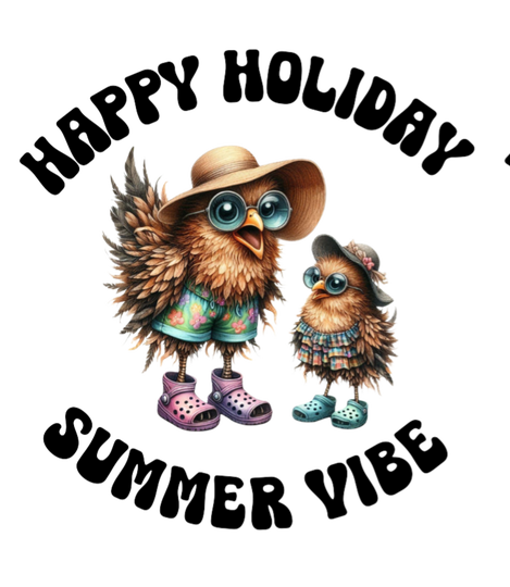 Bügelbild Crazy Chicken Happy Holiday ca. 19x18 cm