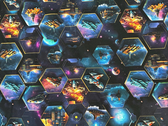 50 cm Jersey Planeten Kosmos Hexagram  Exclusiv 180 cm breit Meterware