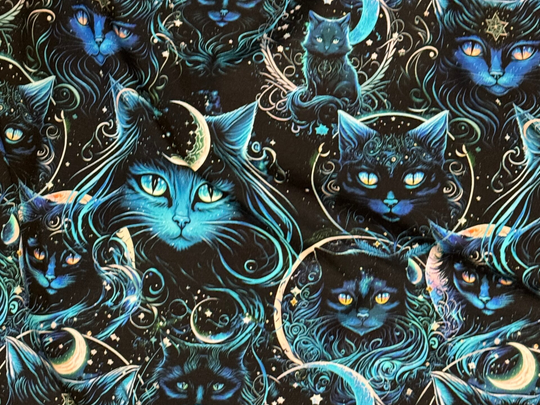 Exclusive 50 cm Jersey Magische Katzen Magie Mystery Cats Mond Sterne Meterware