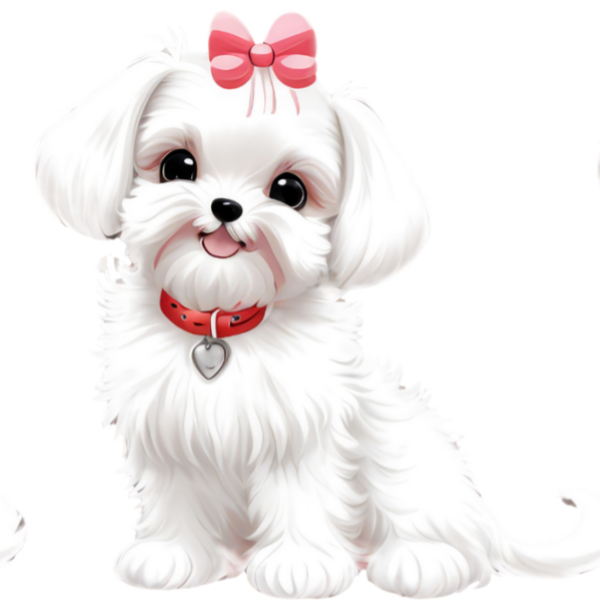 Bügelbild Süßer Weißer Hund mit Rosa Schleife 19 x 19 cm