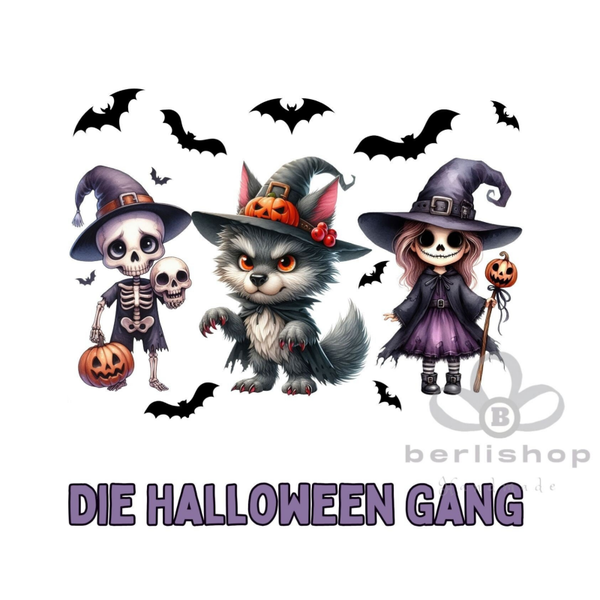 Bügelbild Halloween - Die Halloween Gang , süßer Kater mit Freunden