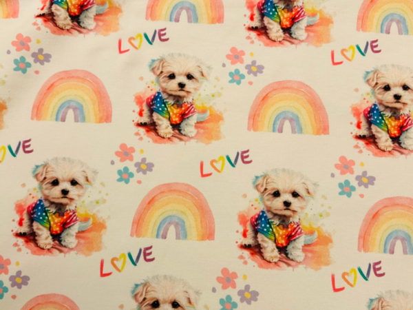 50 cm Malteser Regenbogen  Love  Alpenfleece / Wintersweat Meterware Eigenproduktion