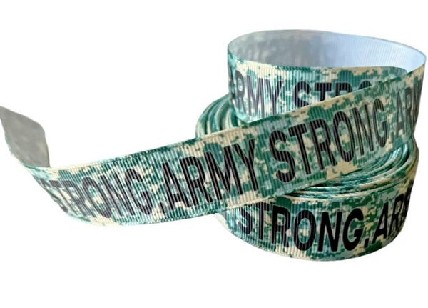 1 m Ripsband 22mm Borte Dekoband Camuflage ARMY STRONG Militery Geschenkband   Dekoband Motivband