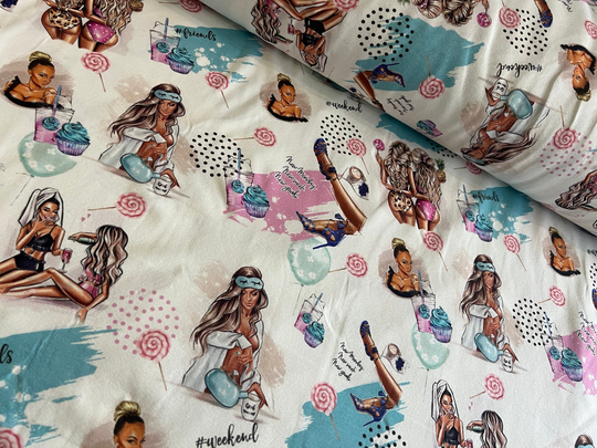 50x170 Jersey Girls Freundinnen Weekend  Meterware