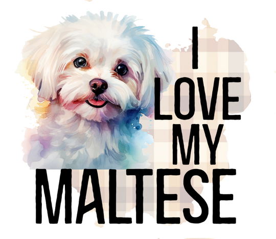 Bügelbild Bügeltransfer Hund I Love My Malteser 20x23 cm Hundebilder