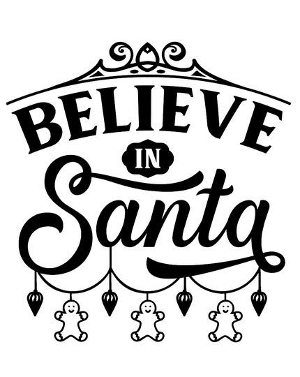 Bügelbild Belive in Santa Weihnachten Schwarz  22 x 20 cm