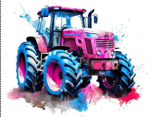 Bügelbild Rosa Blau Traktor Kindermotiv  14x18 cm