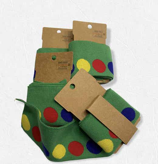 BÜNDCHEN - CUFF JACQUARD  Dots Punkte Grün  110 cm ÖKO-TEX