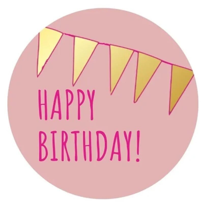 Sticker happy birthday roze 10 stuks