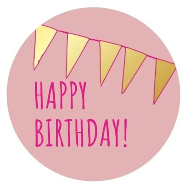 Sticker happy birthday roze 10 stuks