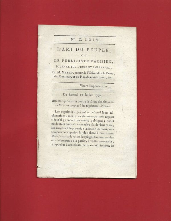 1790 Révolution journal . L'AMI DU PEUPLE, OU LE PUBLICISTE PARISIEN, JOURNAL POLITIQUE ET IMPARTIAL