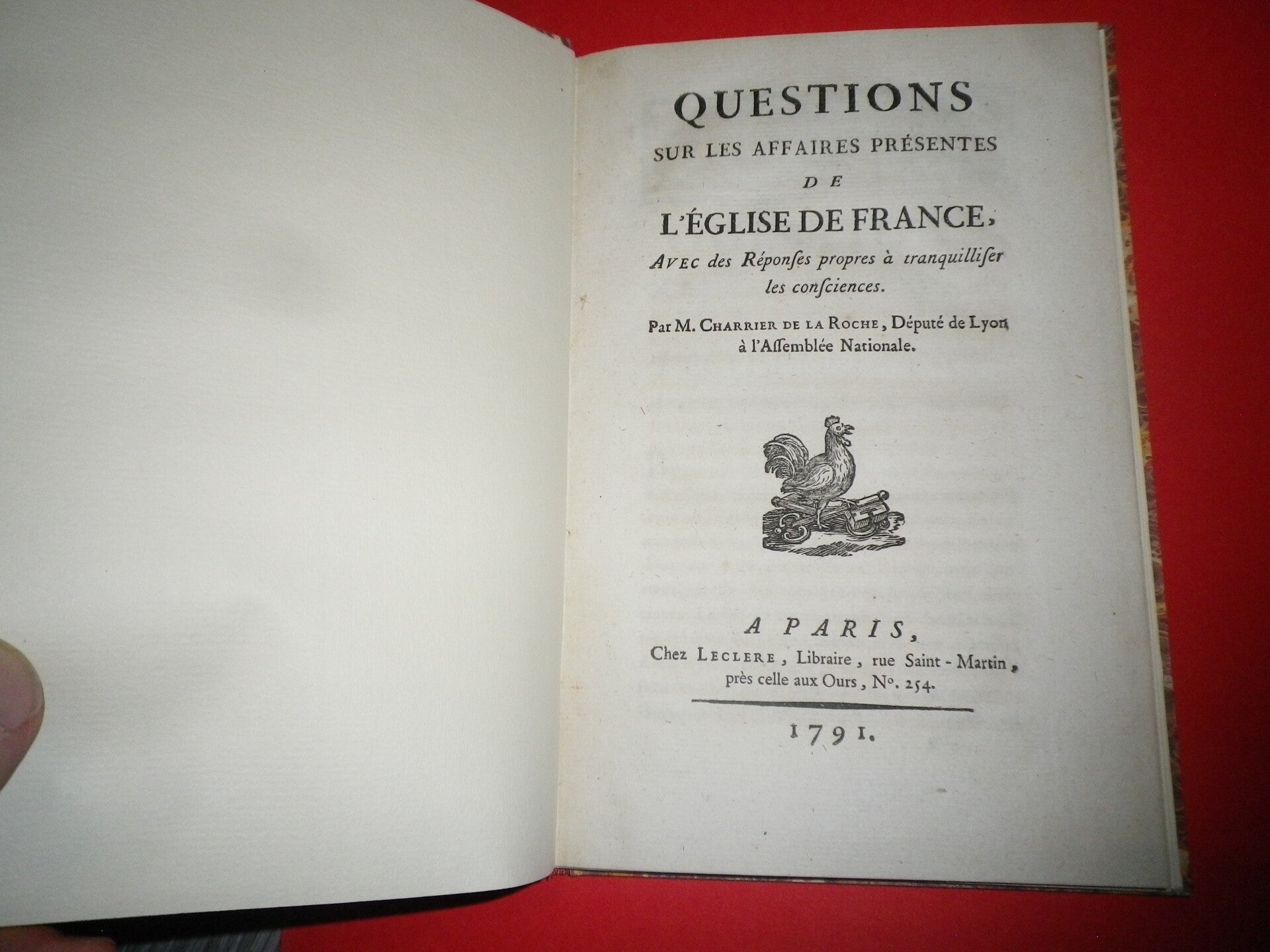 1791 - CHARRIER DE LA ROCHE - Questions sur les Affaires Présentes de l'Église de France - Édition Originale