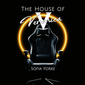 The House of Veronica bookcover, gading chair with gold halo behind it.
