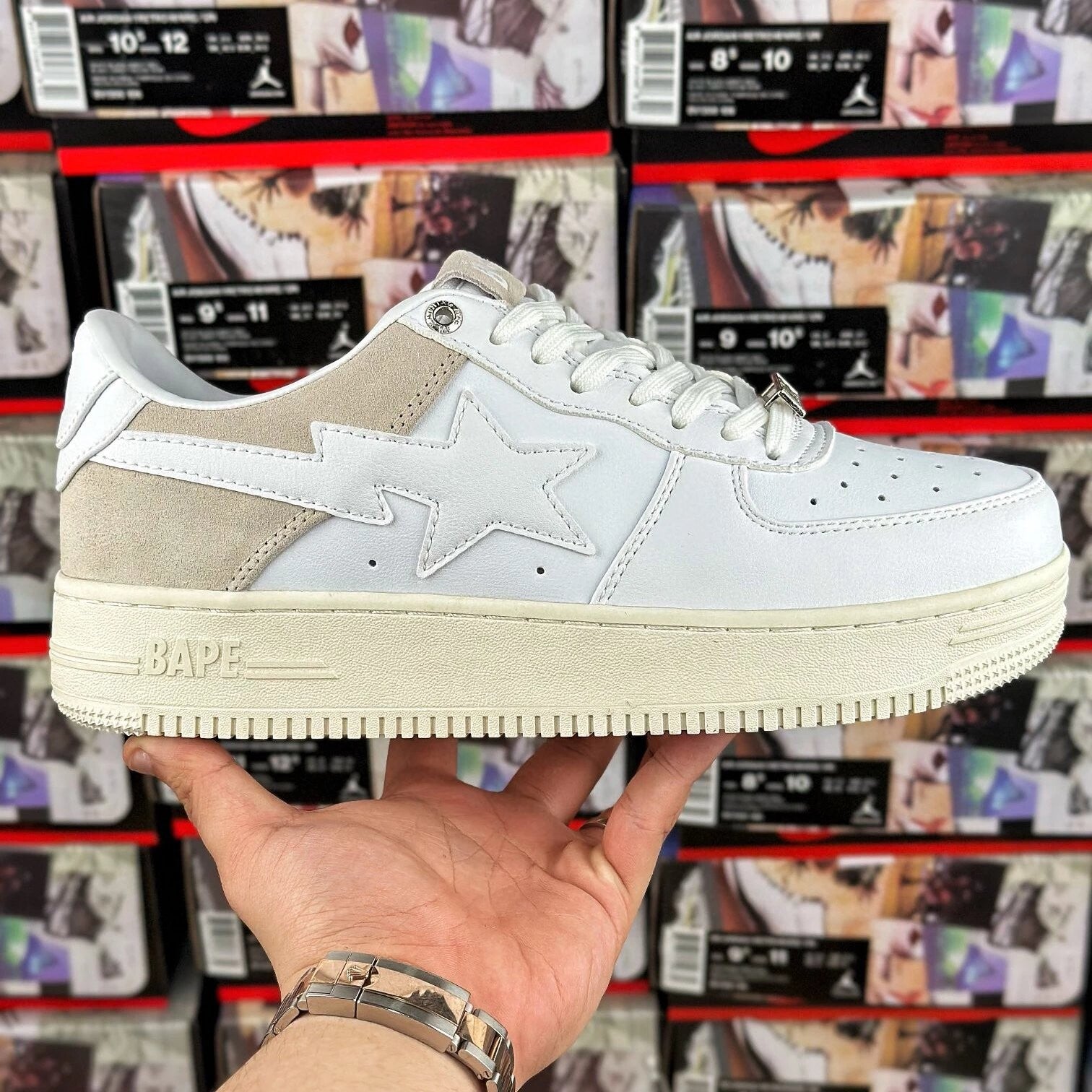 Bapesta rice white gray suede