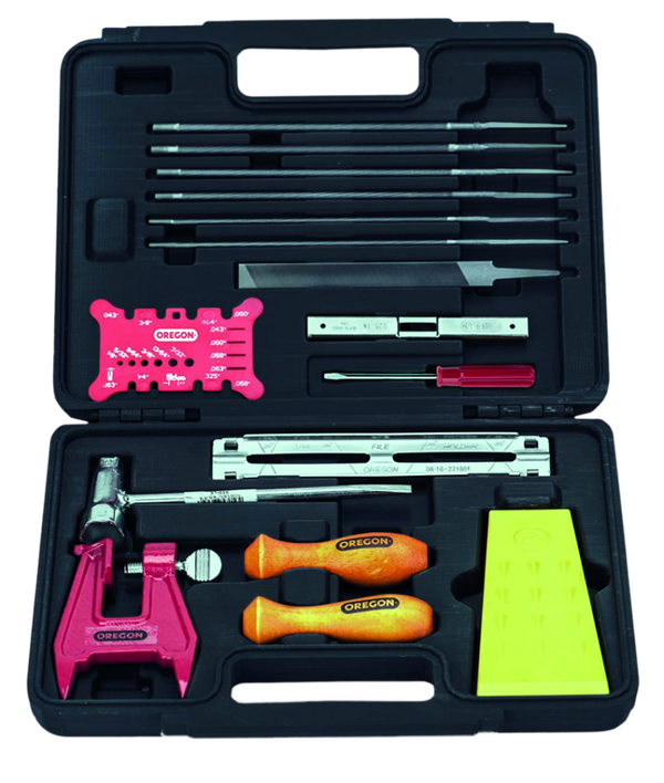 Kit entretien et affutage16 pièces, dans un coffret en plastique