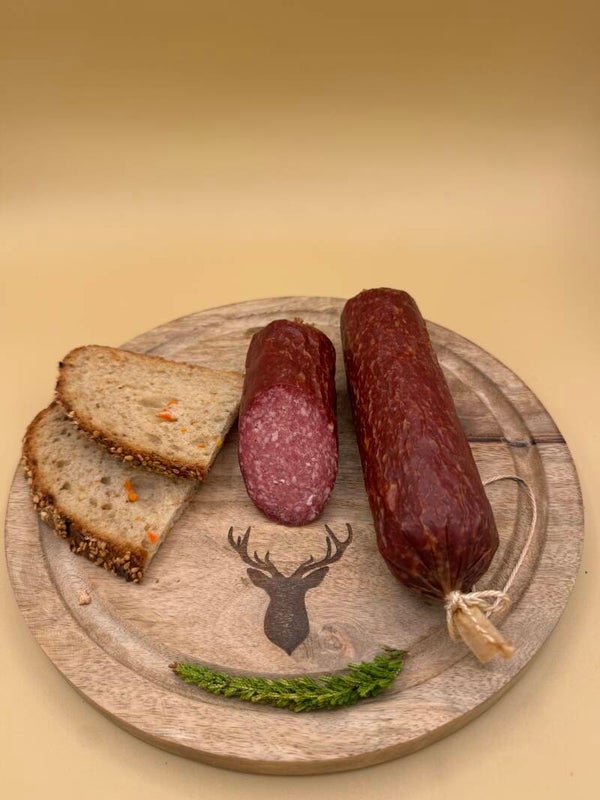 Kräftige Hirschsalami aus eigener Jagd – italienische Art (ca. 220 – 240 g Stück) | hausgemacht & aromatisch