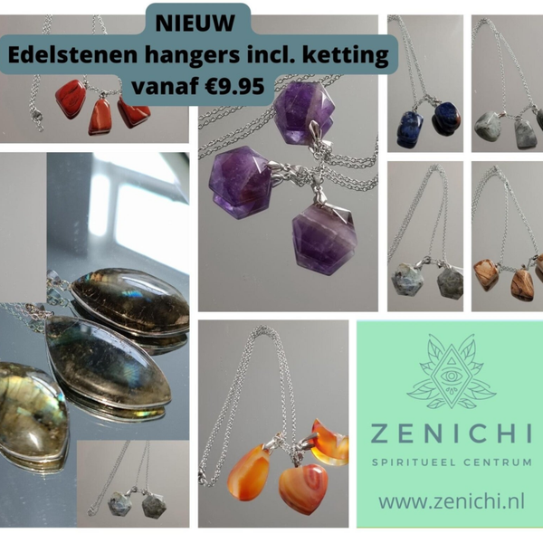 Diverse soorten edelstenen hangers met ketting