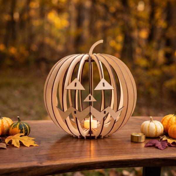 🎃 Przestrzenna Drewniana Dynia 3D – Klimatyczny Lampion na Halloween i Jesień! 🍂
