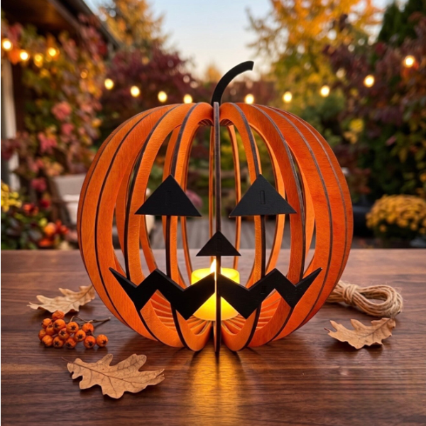 🎃 Przestrzenna Drewniana Dynia 3D – Klimatyczny Lampion na Halloween i Jesień! 🍂