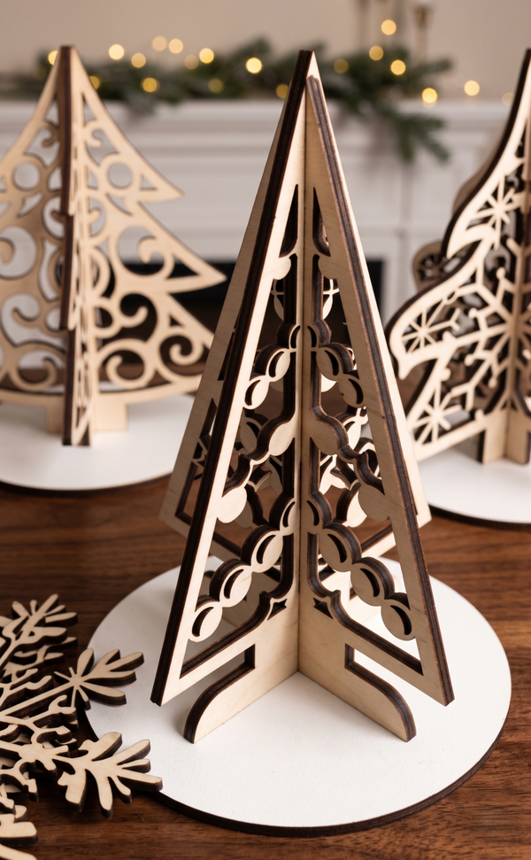 🎄 Przestrzenna Choinka Drewniana 3D – Nowoczesna Geometria i Minimalizm 📐