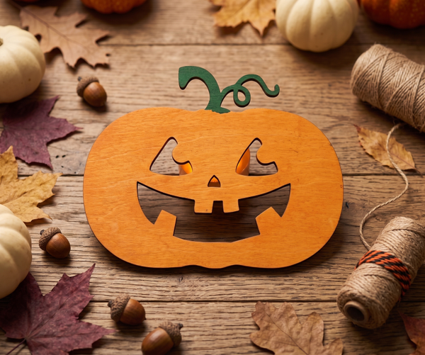 🎃 Drewniana Dynia Jack-o'-lantern – Zadziorny Uśmiech na Jesień! 🍂