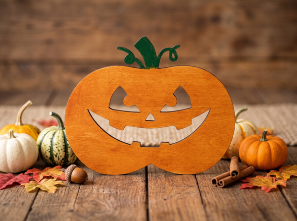 🎃 Drewniana Dynia Jack-o'-lantern – Klasyczny, Łobuzerski Uśmiech! 🍂