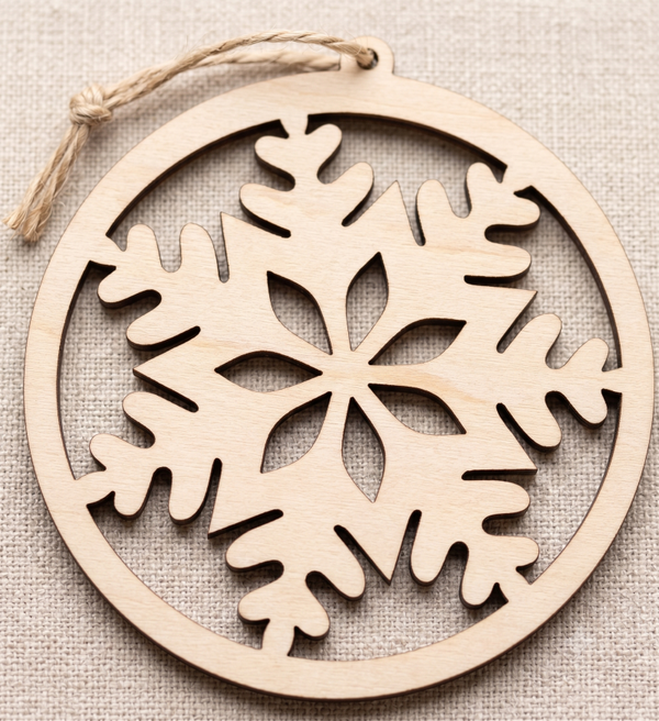 🎄 Drewniana Bombka Ażurowa – Śnieżynka Stylu Eko ❄️