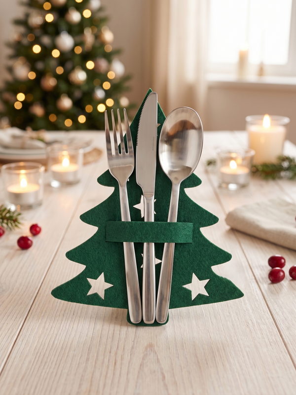 🎄 Filcowe Etui na Sztućce Choinka – Świąteczna Elegancja w Każdym Detalu 🍴6szt. Zielone