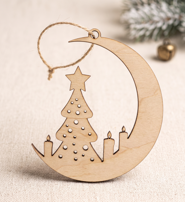🌙 Drewniana Zawieszka Świąteczna – Księżycowa Magia na Choinkę 🎄
