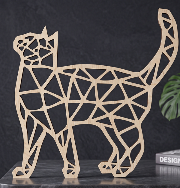 🐈 Geometryczna Figurka Drewniana – Nowoczesny Kot 🐾